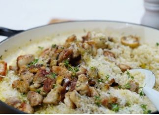 Πιάτο με κρεμώδες Ριζότο με Κοτόπουλο και Μανιτάρια.