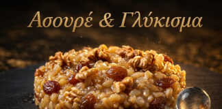 Ασουρέ με χυλωμένο σιτάρι και σταφίδες.