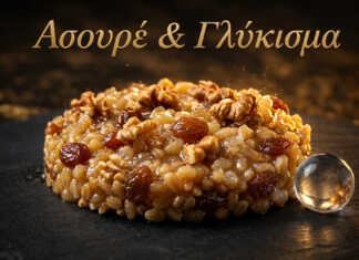 Ασουρέ με χυλωμένο σιτάρι και σταφίδες.