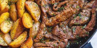 Μπριζόλα στο τηγάνι με πατάτες