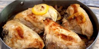 Κοτόπουλο λεμονάτο με σκόρδο και μανιτάρια