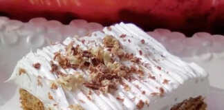 Μια φέτα από το έτοιμο γλυκό ψυγείου με μπισκότα σερβιρισμένη σε πιάτο.