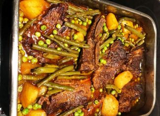 Μπριζόλες με φασολάκια κι αρακά