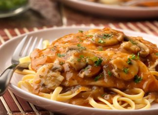 Κοτόπουλο σε σάλτσα μανιτάρια με γλυκό κρασί Κοτόπουλο με σάλτσα μανιτάρια