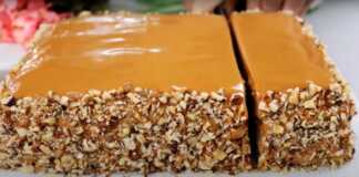 Το τελικό Μπισκοτογλυκό Καραμέλας Ψυγείου με τριμμένα καρύδια.