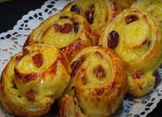 Ρολάκια Σφολιάτας με Κρέμα και Σταφίδες