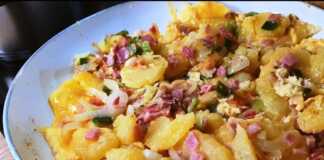 Πατάτες με κρεμμύδια, ζαμπόν και αυγά