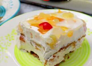 Γλυκό ψυγείου με κρέμα μπισκότα φρούτα