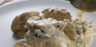 Κοτόπουλο αλα κρεμ με σπανάκι και μανιτάρια Κοτόπουλο αλα κρεμ
