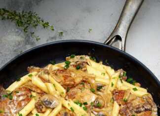 Χοιρινό Φιλέτο με σάλτσα μανιταρια και ζυμαρικά