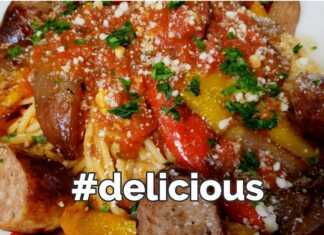 μακαρόνια με λουκάνικα και πιπεριές