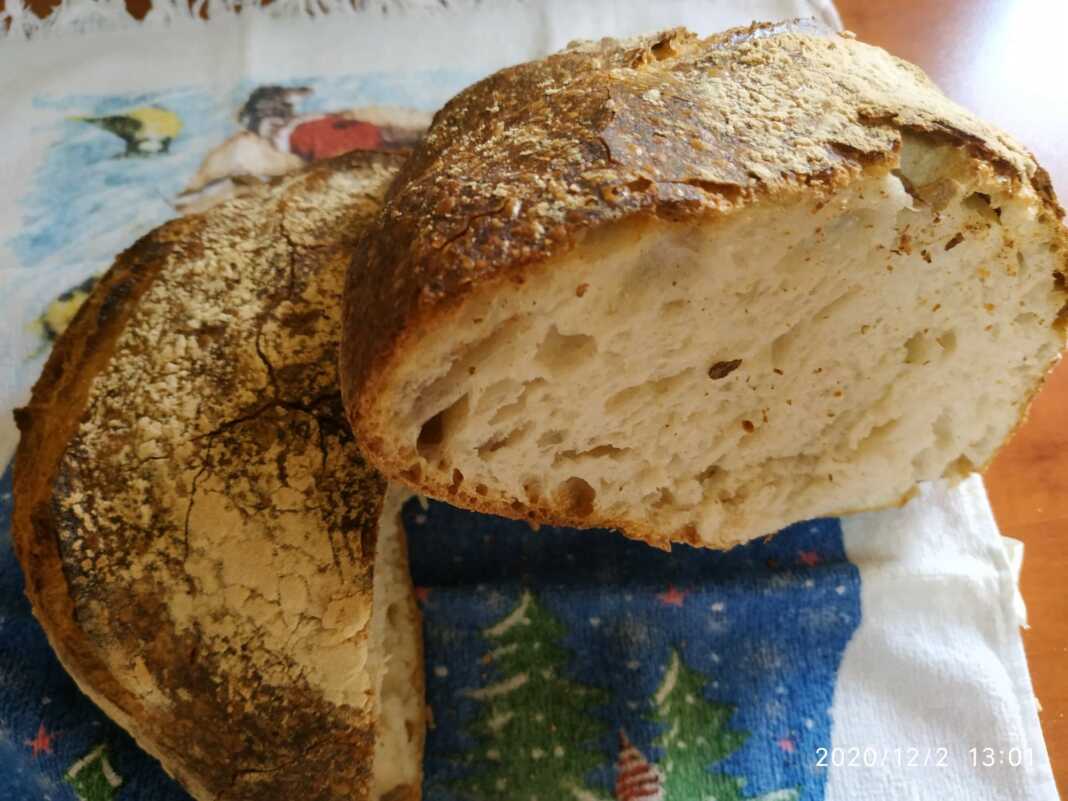 Φρεσκοψημένο σπιτικό ψωμί με χρυσαφένια κρούστα.