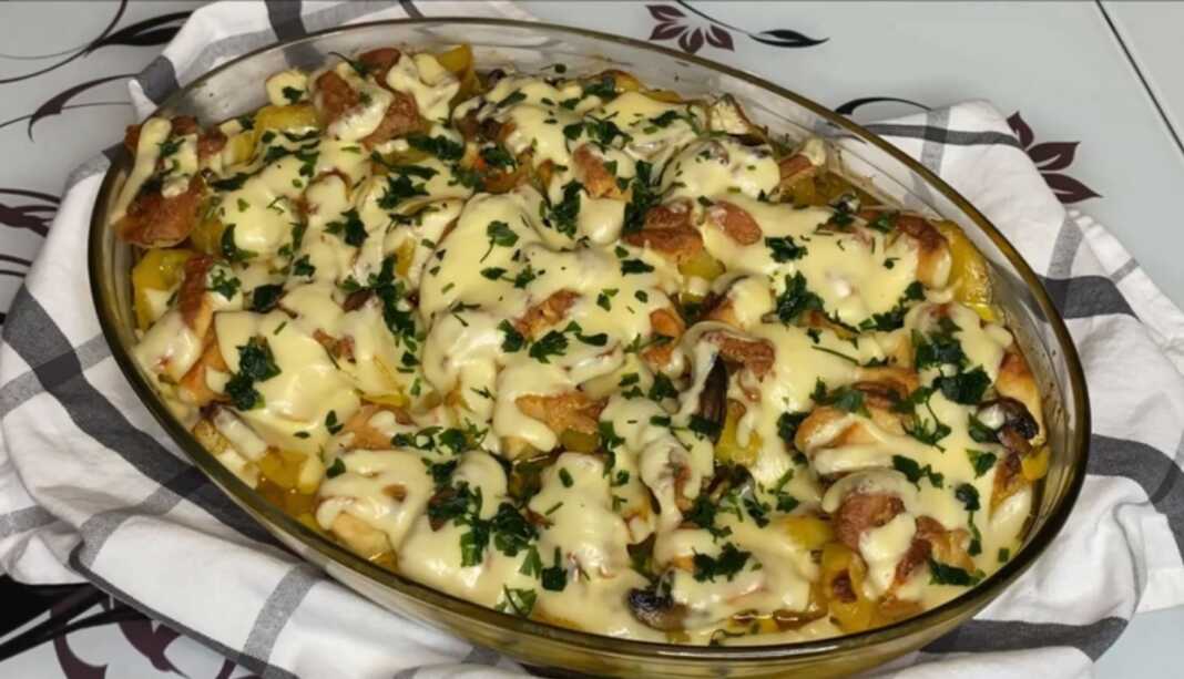 Κοτόπουλο με μανιτάρια και τυρί