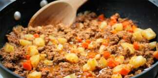 Πατάτες με κιμά στο τηγάνι