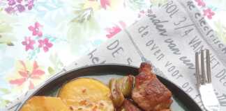 Χοιρινό με πράσα και πατατες στο φουρνο