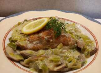 Κοτόπουλο με μανιτάρια και πράσα