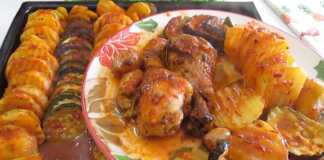 Το τελικό πιάτο με Κοτόπουλο μπριάμ στον φούρνο, με τα λαχανικά και το κοτόπουλο να έχουν πάρει ωραίο χρώμα