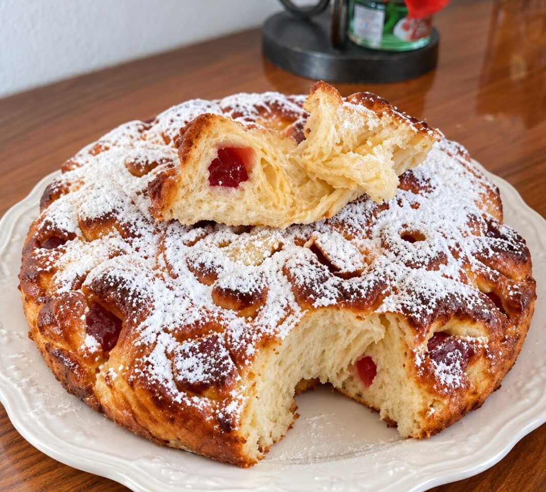 pita me loukoumi Αφράτη γλυκιά πίτα με λουκούμι σε σχήμα τριαντάφυλλου και ζάχαρη άχνη