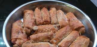 Μελιτζάνα με σάλτσα κιμά και μπεσαμέλ τυλιγμένη σε φύλλο