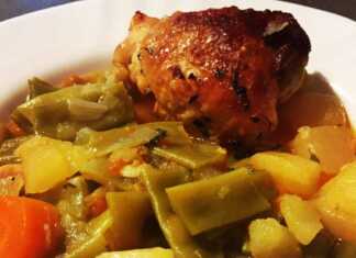 Φρέσκα φασολάκια στο φούρνο, με κοτόπουλο