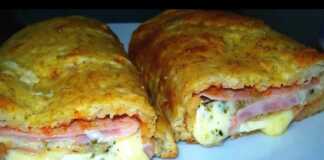 Ζύμη γεμιστή με ζαμπόν και τυρί