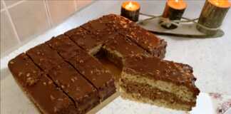 Σοκολατένιο κέικ με καρύδι Ένα κομμάτι σοκολατένιου κέικ με γυαλιστερή επικάλυψη σοκολάτας και αλεσμένα καρύδια.