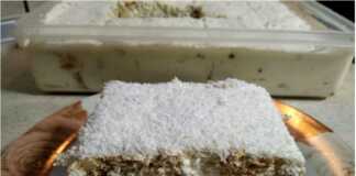 Μια φωτογραφία που δείχνει το τελικό αποτέλεσμα: κομμάτι από το Εύκολο Ραφαέλο σερβιρισμένα.