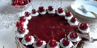 Cheesecake με ρικότα, τσιπ σοκολάτας και μαρμελάδα βύσσινου