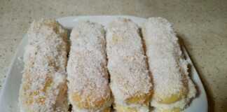 Εύκολες γευστικές Χιονούλες Σαντουιτσάκια!!! Έτοιμα Σαντουιτσάκια Σαβαγιάρ με Κρέμα, κυλισμένα σε ινδοκάρυδο, σε πιατέλα.