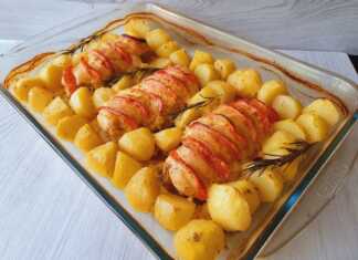 Στήθος κοτόπουλου με ντομάτα, τυρί και ψητές πατάτες