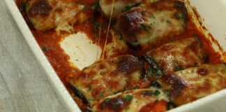 Ρολάκια Μελιτζάνας με κρεμώδη γέμιση Ρολάκια Μελιτζάνας