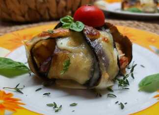 Mελιτζάνα γεμιστή με κοτόπουλο και πατάτες