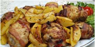 Μπουτάκια κοτόπουλο τυλιγμένα σε μπέικον στο φουρνο Μπουτάκια κοτόπουλο στο φουρνο