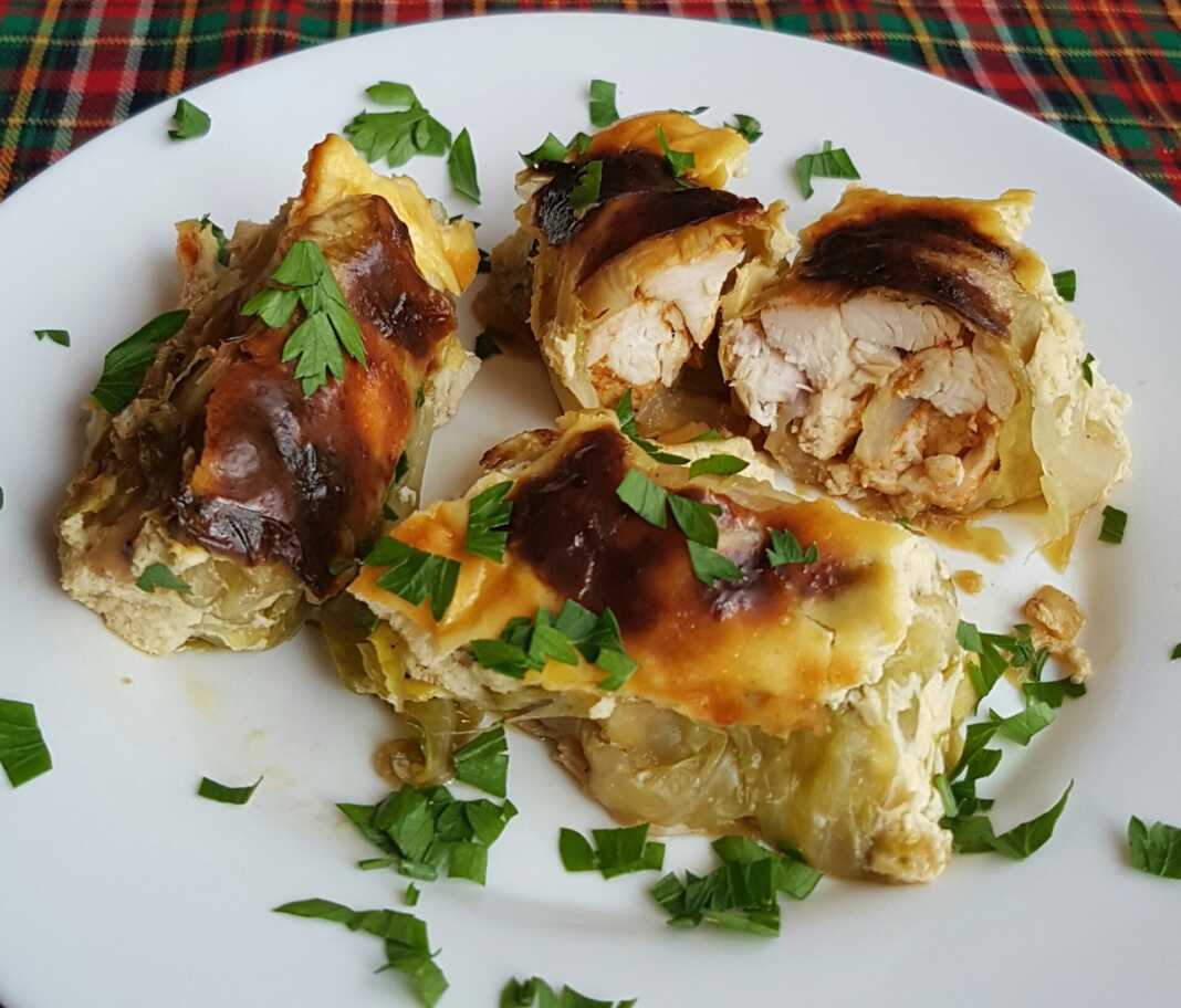 Σαρμαδάκια με φρέσκο ​​λάχανο και κοτόπουλο