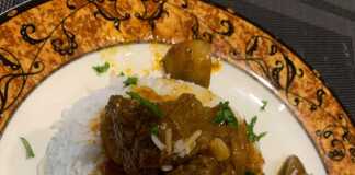 Μοσχαράκι με μανιτάρια και ρύζι μπασμάτι