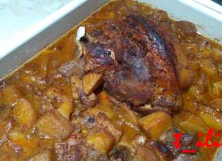 χοιρινό κότσι με κρεμμύδια και πατάτες φούρνου