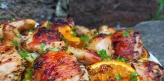 Κοτόπουλο με μάραθο, πορτοκάλια και ούζο