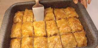 Μπακλαβάς με καρύδια, μήλα και σταφίδες.