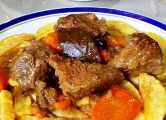 Μοσχαράκι λεμονάτο με τηγανιτές πατάτες