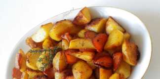 Σκορδάτες τηγανιτές πατάτες με καρότα