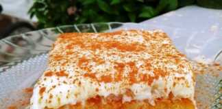 Κομμάτι από Ραβανί πολίτικο με κρέμα και κανέλα.