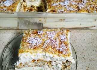 Γρήγορο μιλφέιγ με σφολιατίνια, πασπαλισμένο με άχνη ζάχαρη, σε ταψί.