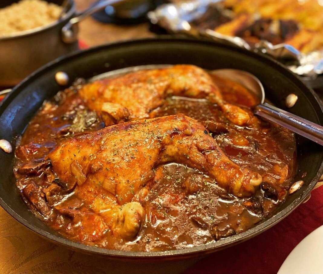 Γλυκόξινο κοτόπουλο με μανιτάρια