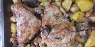 Κατσικάκι στο φούρνο με πατάτες και μανιτάρια