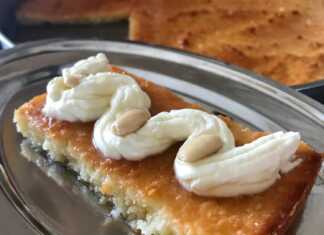 Σιροπιαστό γλυκό ινδοκάρυδο σε ταψί πασπαλισμένο με πλούσιο τρίμμα καρύδας και κομμένο σε τετράγωνα κομμάτια