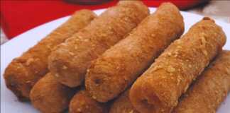 Χρυσαφένια, τηγανητά Ρολά Ζαμπόν με Τυρί, τοποθετημένα σε πιατέλα, έτοιμα για σερβίρισμα.