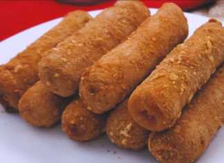 Χρυσαφένια, τηγανητά Ρολά Ζαμπόν με Τυρί, τοποθετημένα σε πιατέλα, έτοιμα για σερβίρισμα.