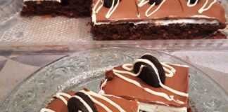 Σοκολατένιο brownie με κρέμα μασκαρπόνε, σοκολάτα και διακόσμηση oreo