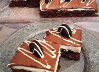 Σοκολατένιο brownie με κρέμα μασκαρπόνε, σοκολάτα και διακόσμηση oreo