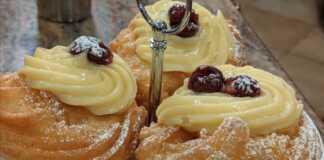 Κοντινό πλάνο σε ένα Ιταλικό Ζεπολέ, που αναδεικνύει την αφράτη υφή του και την πλούσια κρέμα πατισερί